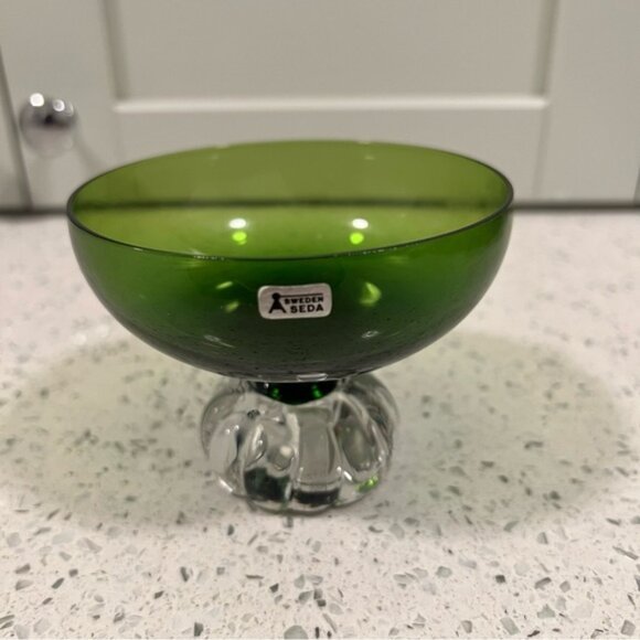Other - 1960s ASEDA SWEDEN Green Glass Sherbet Dessert Footed Dish Mid Century Crystal